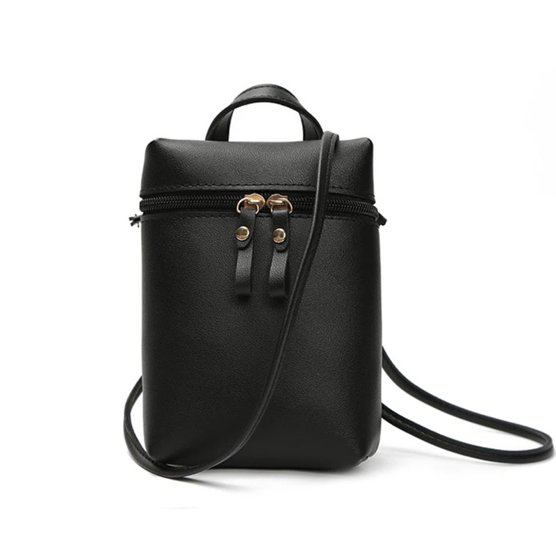 Симпатичный сотовый телефон сумка женская мини кожаная Мобильная сумка-мессенджер маленькая сумка через плечо портативный ремень портмоне для девушек сумка через плечо - Цвет: Черный