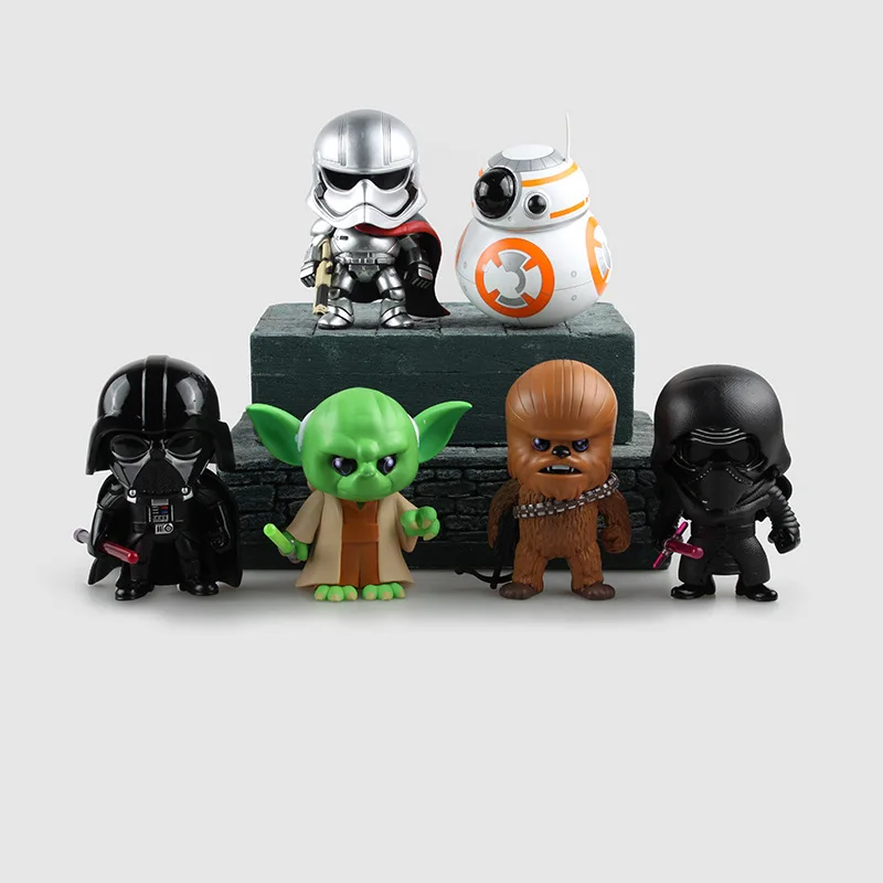 ФОТО Star 7 The Force Awakens Kylo Ren Phasma BB-8 Yoda Darth Vader Chewbacca PVC Action Figures Collectible Toys 10cm 6pcs/set