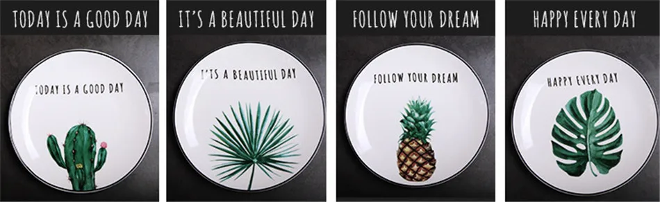 Cactus Pineapple Green Tropical Plant Ceramic Dishes Dinnerware Plate Bowl 8 inch Porcelain Dish Tableware Home Decorative Gift (16)