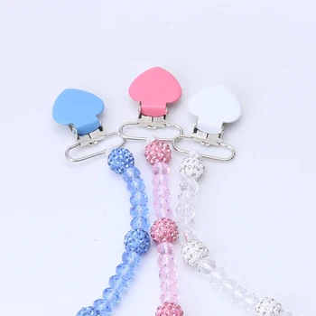 

New Portable Crystal Colorful Beads Pacifier Chain Heart Shape Clip Holder Baby Feeding Teether Accessories