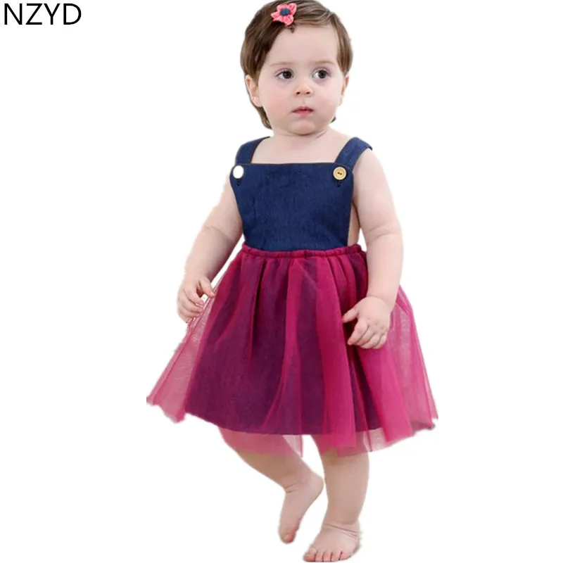 

Summer New Baby Girl 2017 Children's Clothing Dresses Cowboy High-End Net Yarn Princess Dress Casual Cute Kids Dress DC356