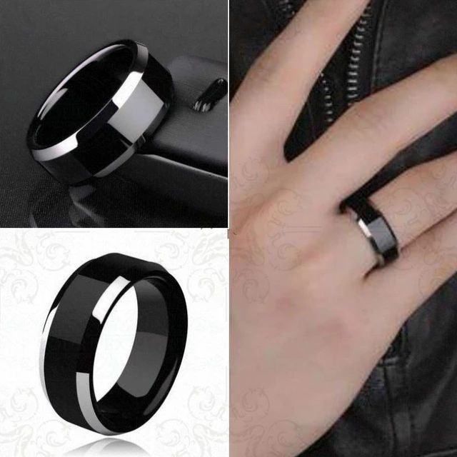 Men's women's engagement ring for couples in lacquered black plated steel  color