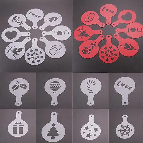 

Hot Sale 8Pcs Coffee DIY Decor Barista Stencils Template Strew Pad Duster Spray Garland Mould