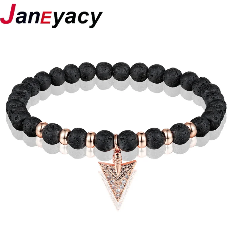 

Janeyacy 2018 Fashion Jewelry Women bracelet Black Lava Energy Stone Beads Bracelet for Women Christmas Gift