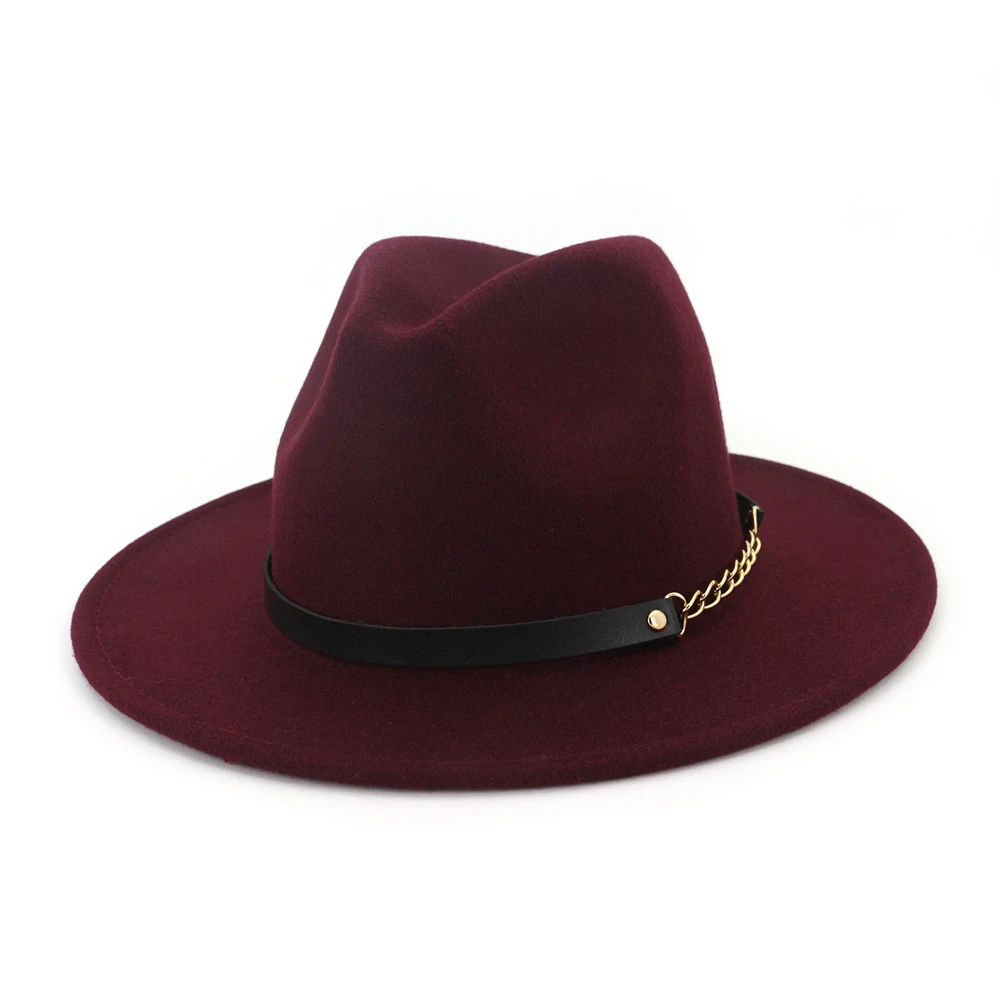 Autumn Winter Felt Fedora Hats With Belt Wide Flat Brim Jazz Trilby Formal Top Hat Panama Cap For Unisex Men Women