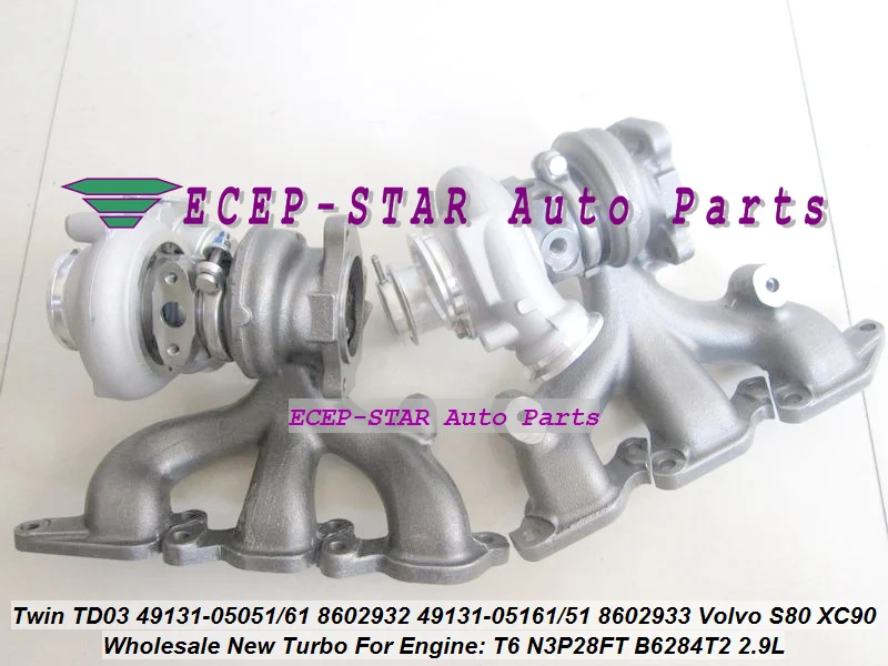 2 Twin TURBO TD03 49131-05051 49131-05061 8602932 49131-05161 49131-05151 8602933 For Volvo S80 XC90 T6 N3P28FT B6284T2 2.9L (6)