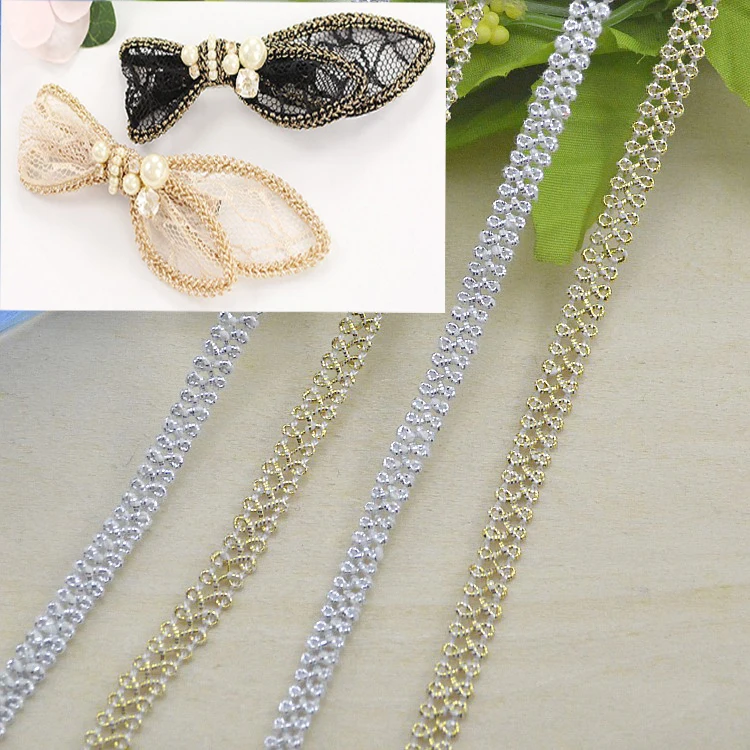 

0.6cm Lace Ribbon Gold Silver Metallic Lace Trim African Lace Fabric Patchwork Encaje Costura HandMade tissus vestidos 10 yards