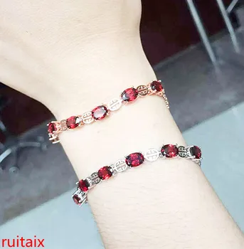 

KJJEAXCMY fine jewelry 925 pure silver inlaid with Natural Crystal Garnet Bracelet with gold and silver bracelet.