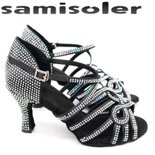 Samisoler Glitter Rhinestone Latin Dance Shoes Women Satin Salsa Dancing Shoes For Woman Tango Jazz Ballroom dance shoes women purple satin latin dance shoes with rhinestone women s salsa shoes free shipping xc 6367