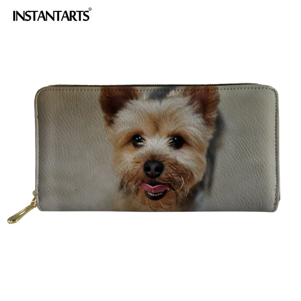 

INSTANTARTS Female Long Purse Yorkshire Terrier Dog Print Multi Card Bits Women Pouch Bags Leather Coin Wallet with Phone Holder