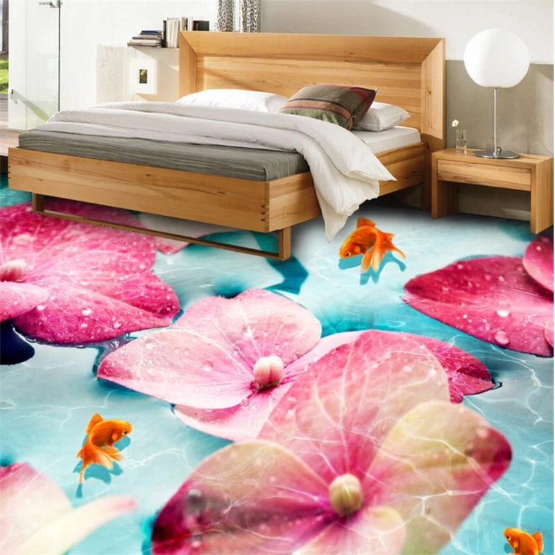 Beibehang Custom photo wallpaper pink flower goldfish bathroom floor wallpaper PVC wallpaper self - adhesive flooring wallpaper бутылка photo camera pink 400 мл