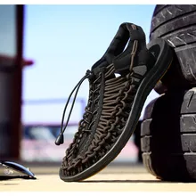 Уличные мужские новые модные спортивные сандалии ручной работы; Индивидуальные повседневные эластичные дышащие сандалии с мягкой подошвой и шнуровкой на плоской подошве