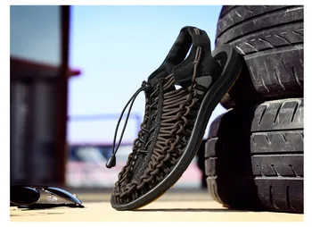 

Outdoor Men New Fashion Handmade Sport Sandals Personality Casual Soft Bottom Lace Up Flat Elastic Breathable Sandals