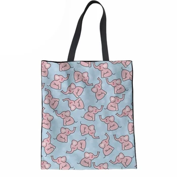 

Women Canvas Handbags Casual Shoulder Tote Bag for Girls Beach Bag Cute Cartoon Animal Elephant Print Female Shopping Bag