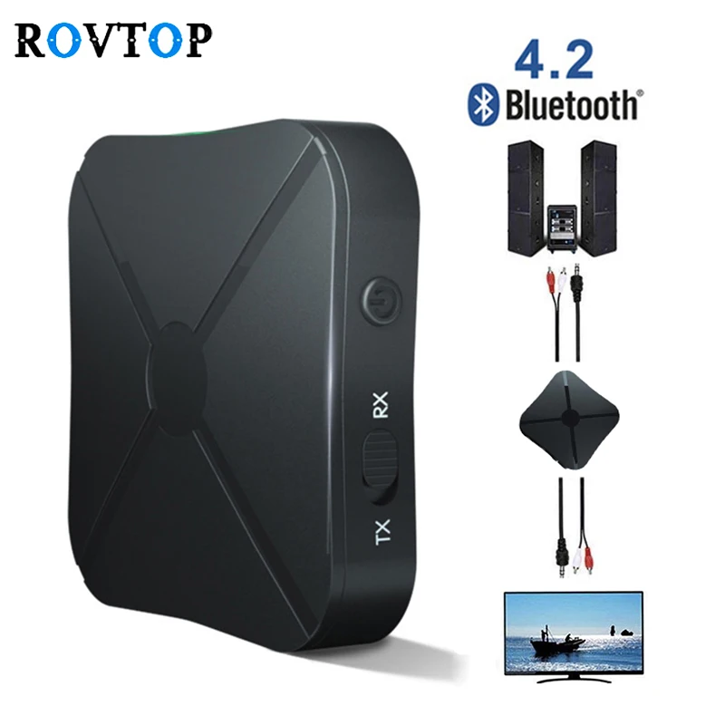 

Rovtop 2 in 1 Wireless Bluetooth 4.2 Audio Receiver Transmitter Car Music MP3 Adapter With 3.5mm AUX Audio For TV Speaker