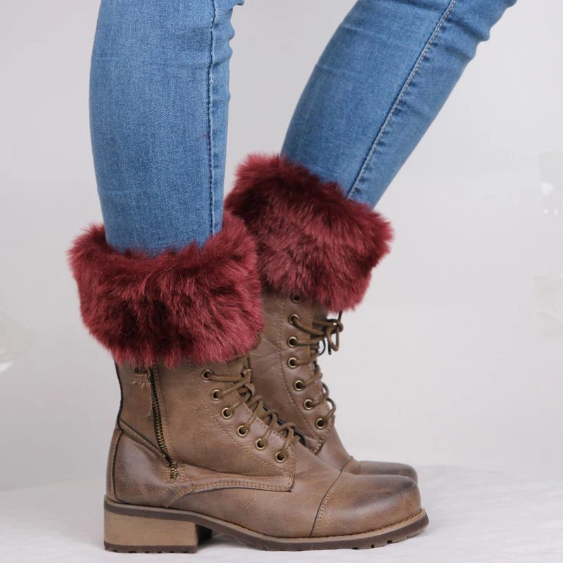 Womens Knitted Boot Cuffs Fur Knit Warm Leg Warmers Boot Socks Legs Warmers Shoes Set