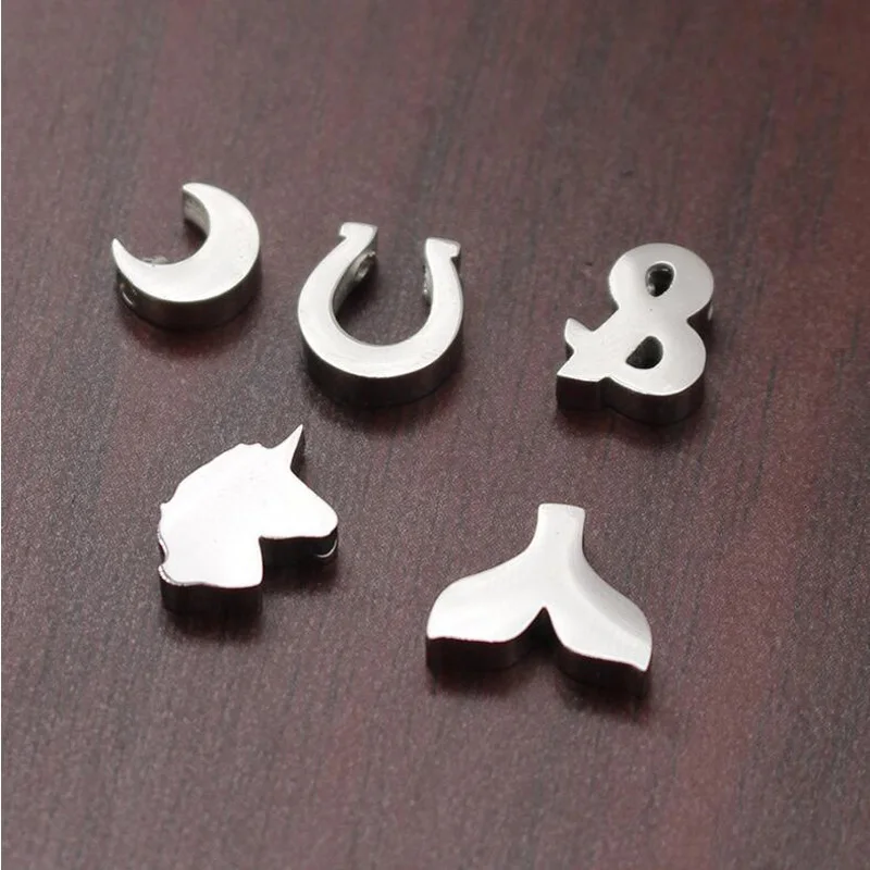 

Fnixtar 1.8mm Hole Bead Stainless Steel Polished Charm Pendant Fishtail Unicorn Heart Moon Star Metal Charm DIY Charms 20pcs/lot