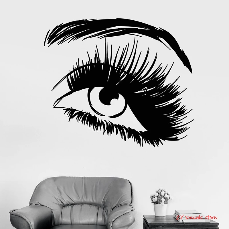 Eyes Vinyl Wall Decal Beautiful Eye Eyelashes Makeup Fashion Beauty Salon Stickers Removable Art