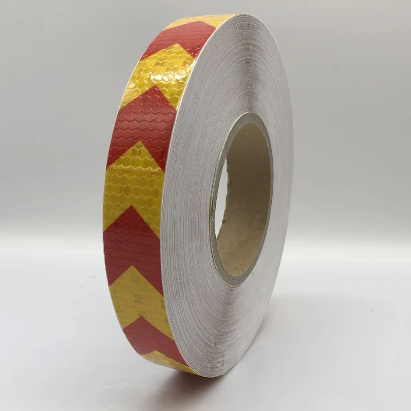 25mmx25m Double Colors Arrow Pattern Mesh Reflective Ribbon Car Sticker Automotive Style Vehicle Truck Motorcycle Warning Tape