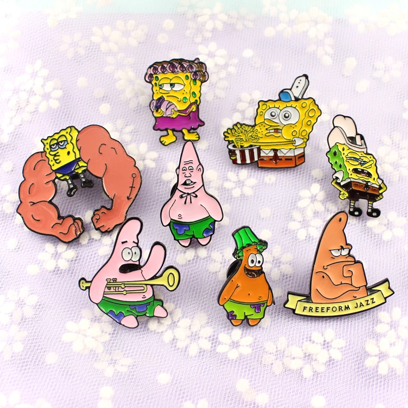 

Cute cartoon Sponge-Bob Series enamel pins Sponge baby Brooches badge Animation Pineapple Hut Octopus pop Jewelry Gift for kids