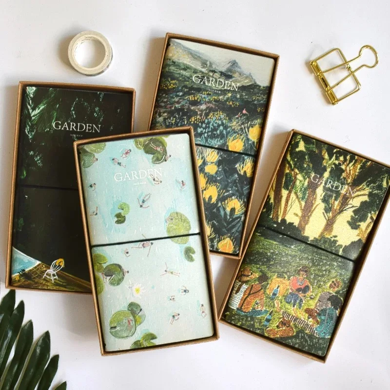 

Creative Simple Nordic Style Hand-Painted Forest Plants PU Leather Fabric Notebook Travel Journal Gift School Office Supplies