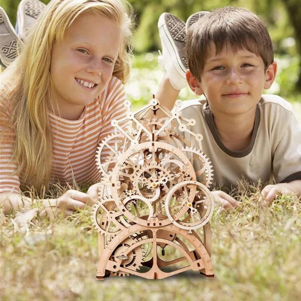 Robotime 4 Kinds DIY Laser Cutting 3D Mechanical Model Wooden Model Building Block Kits Assembly Toy Gift for Children Adult
