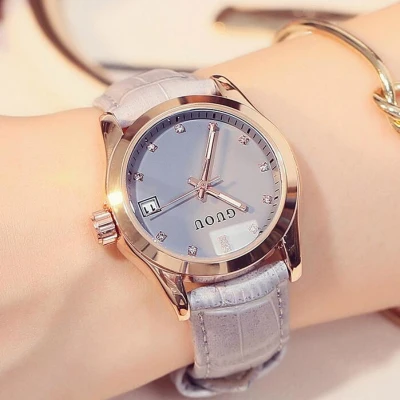 GUOU женские наручные часы, женские часы, модные женские часы с кристаллами, брендовые роскошные женские часы, часы bayan kol saati reloj mujer - Цвет: Серый