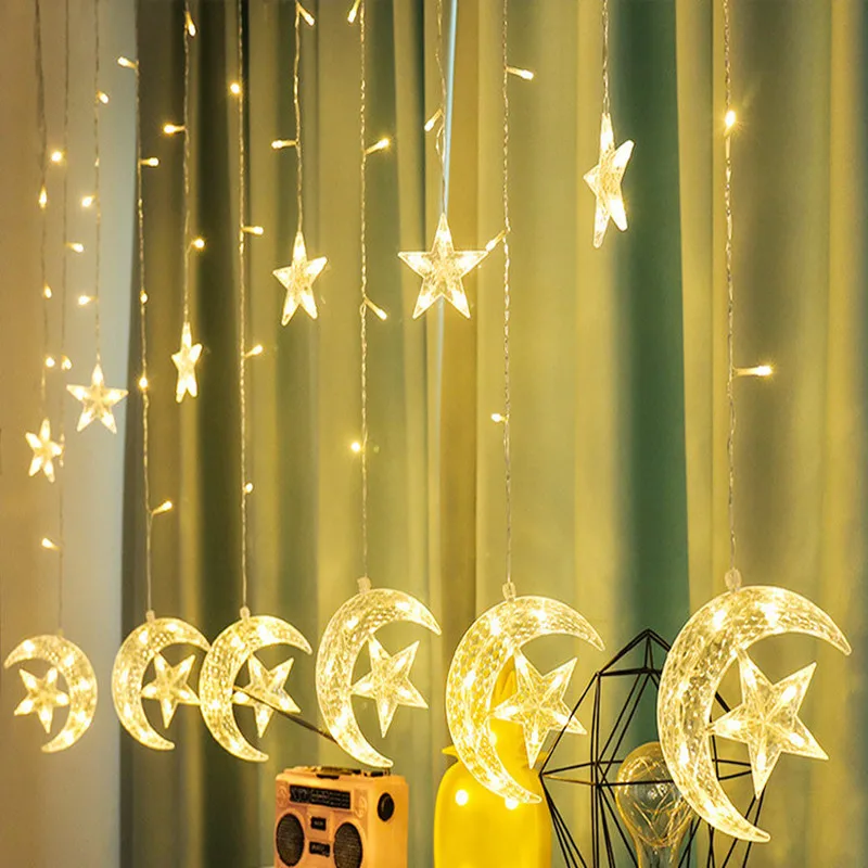 

Natal Moon Star Snowflake Christmas Tree Ornaments Curtain Led Lights String Christmas Decorations for home New Year Navidad.Q