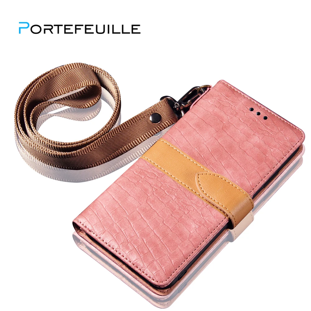 PORTEFEUILLE for iphone 6 6s plus 7 8 case wallet flip book neck lanyard X XS XR MAX with bracket shell cover | Мобильные телефоны