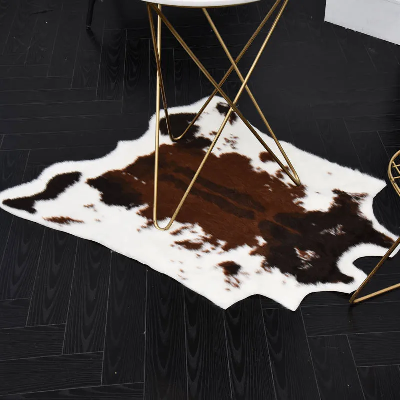 Cowhide Print Rug Artificial Cow Wool Faux Fur Skin Leather Bathroom Anti-slip Mat Animal Print Carpet for Home 3 Size