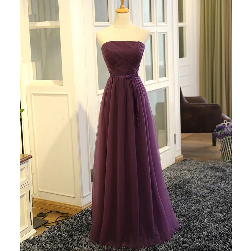 

Purple Chiffon Evening Dresses Long 2018 New Elegant Strapless Small Bow Design Custom Plus Sizes Evening Gown