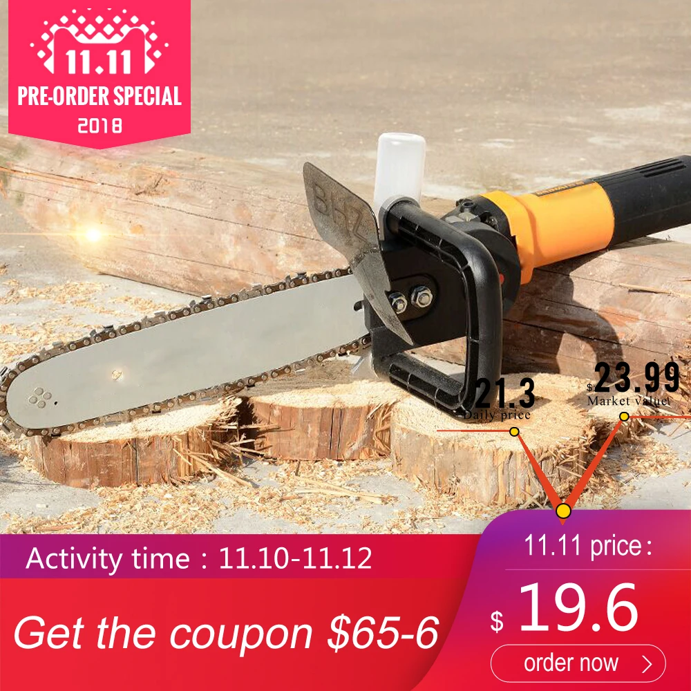 

Electric DIY Chain Saw Converter Chainsaw Bracket Tree Felling Saw Changed Angle Grinder into Chain Saw for M10 Woodworking Tool