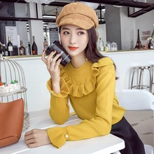 women sweater ruffles long sleeved o-neck lotus leaf trumpet sleeves body repair set fashion nail bead pullovers solid female women sweater ruffles long sleeved o-neck lotus leaf trumpet sleeves body repair set fashion nail bead pullovers solid female