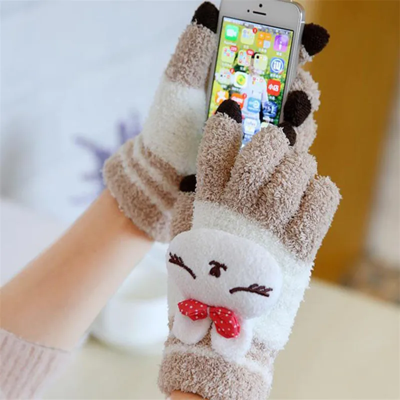 

Stylish New Winter Warm Windproof Women's Touch Screen Sweet Animals Full Fingers Weaved Knit Wrist-Gloves Mittens Cute Gloves