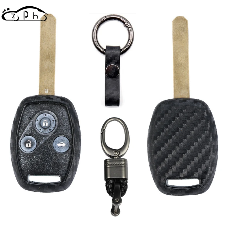 

Carbon Fiber Silicone Car Remote Key Case Fob for HONDA Accord Civic CRV Pilot 2 3 4 Button 2007 2008 2009 2010-2013 Key Cover