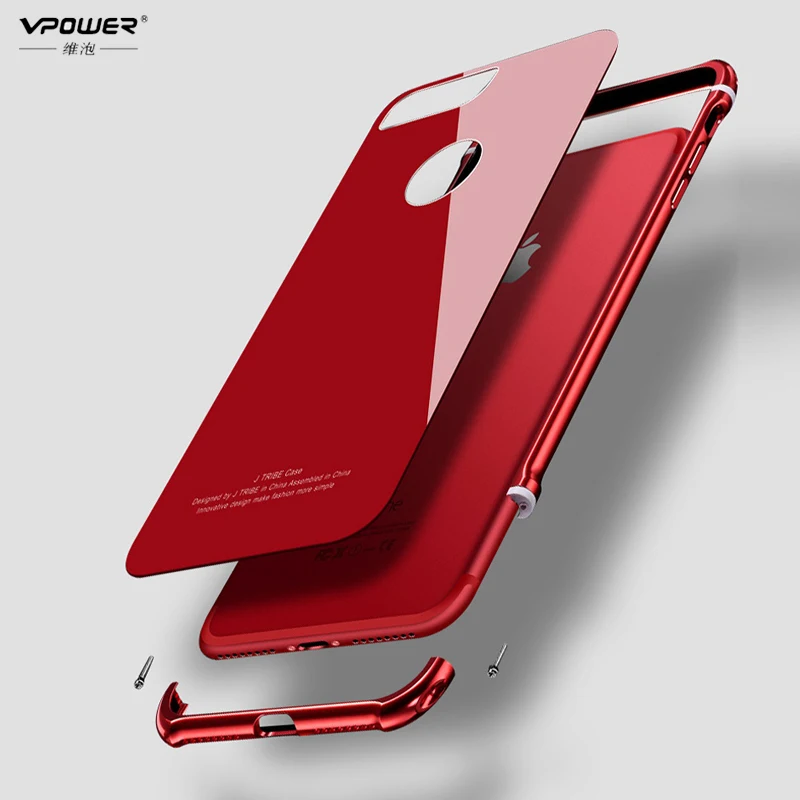 Роскошный Vpower для iPhone 8 Plus алюминиевая рамка + чехол из закаленного стекла