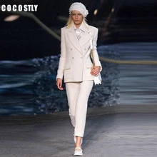 Женский Белый приталенный твидовый Блейзер, брючный костюм, женский костюм, платье, Женский деловой офисный твидовый пиджак+ брюки, женский костюм, комплект