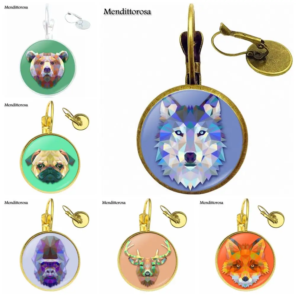 

Fox Deer Tiger Owl Dog Wolf Animal Orangutan Koala Bear Glass Cabochon Jewelry Bronze/Silver/Golden Clip Ear Hook Drop Earrings