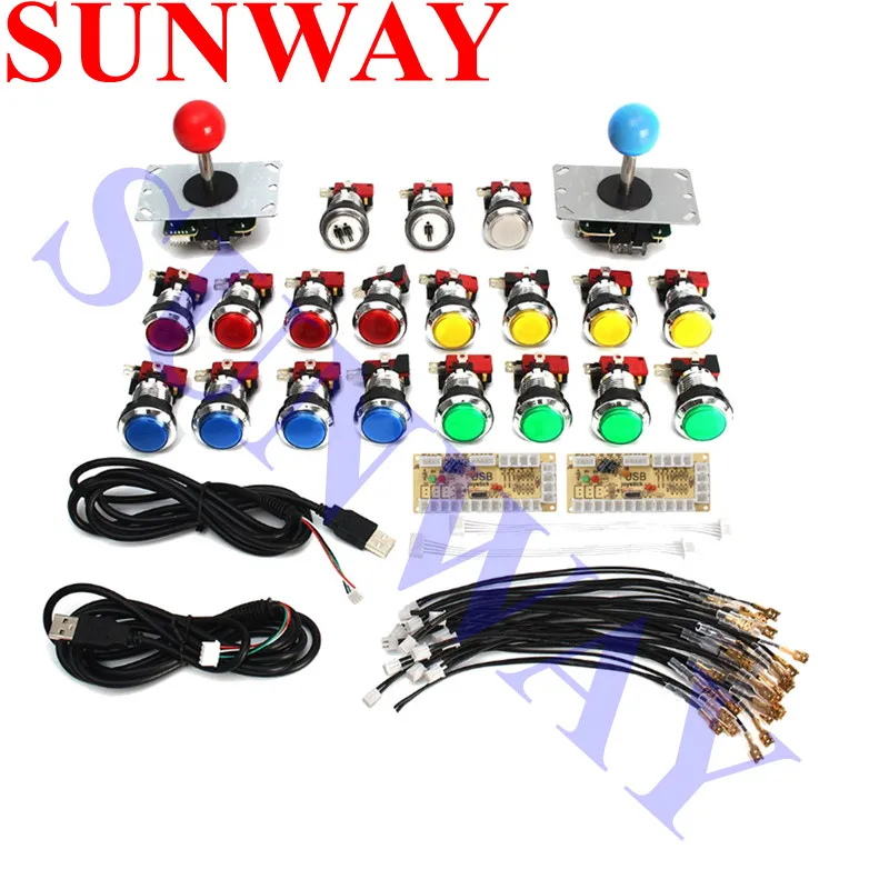 Joystick Arcade DIY Kit Parts With USB Encoder to PC 5Pin Joysticks + 19x Chrome 5V LED Buttons