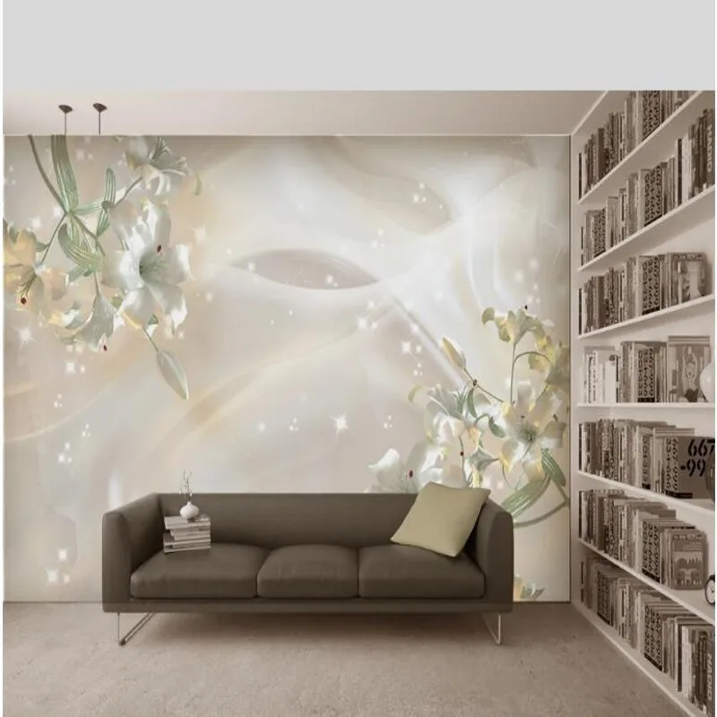 

wellyu Custom large murals beautiful pure lily TV background wall paintings environmental wallpaper papel de parede