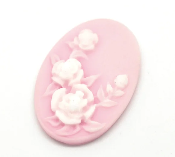 

Resin Embellishments Findings Oval Pink Flower Pattern 3.9cm(1 4/8") x 26mm(1"), 2 PCs
