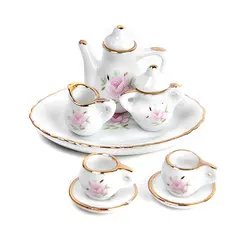 8 шт.. Кукольный домик Миниатюрные рестораны товары фарфоровый чайный набор тарелка чашка тарелка цветочный принт