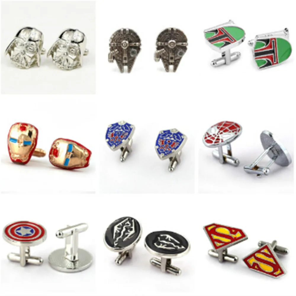 HSIC Star Wars Darth Vader Black Enamel Shirt Cufflinks For Men Brand Storm Trooper Superhero Falcon Boba Cuff Buttons Wholesale
