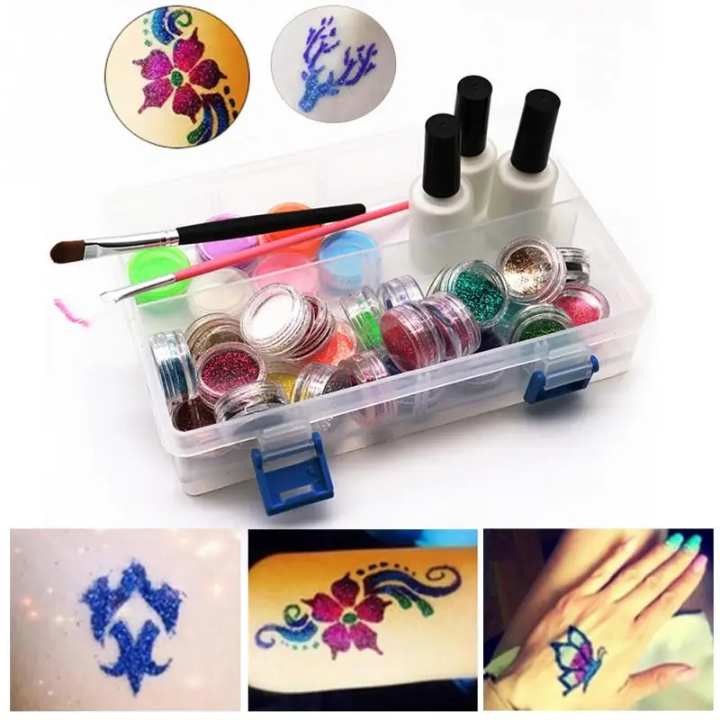 

118 Stencils Glitter Tattoo Kit Complete Box Waterproof Professional Temporary