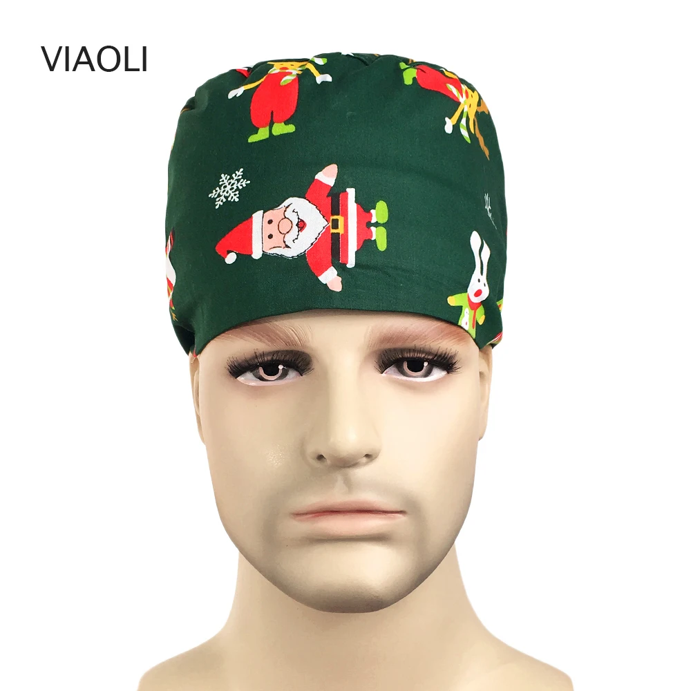 

New Doctor Surgical Scrub Cap Unisex Hospital Adjustable Medical Cap Scrub Lab Clinic Dental Surgery Christmas Print Hat Nurse