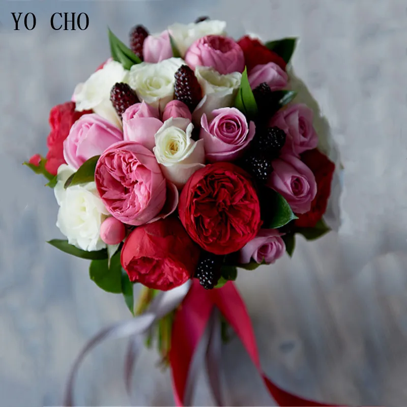 Йо Чо свадьбы центральным Искусственные цветы Белый пион отрасль ручной работы DIY свадебный букет Декор розовый розовые аксессуары
