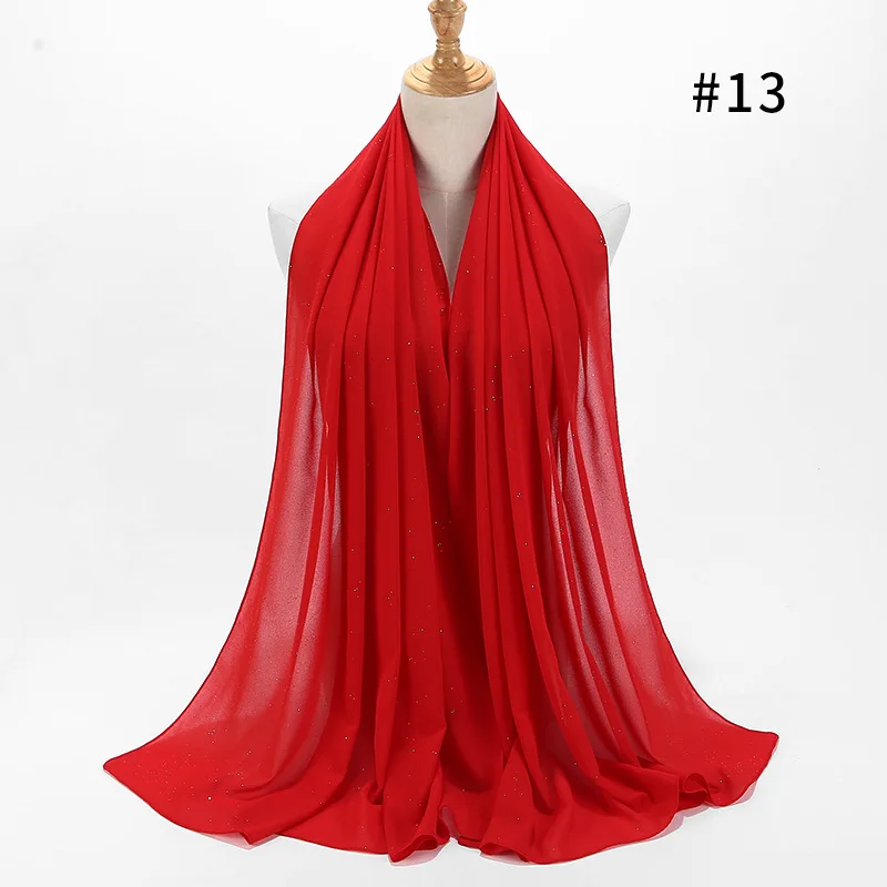 Летний красивый шарф золотые блестки мусульманский хиджаб шарф мерцающий пузырь шифон шаль на голову обёрточная бумага простые цвета 175x72 см - Цвет: Красный