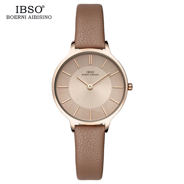 IBSO Women Watches Top Brand Luxury Quartz Women's Clock Ladies Brown Leather Wrist Watch Reloj Mujer Bayan Kol Saati #6608 brown