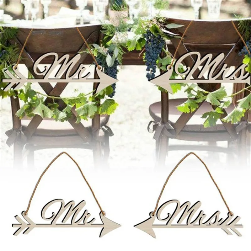 

Wedding Wood Mr and Mrs Wooden Ornament DIY Crafts Wedding Pointing Sign Decor for Party DIY Chair Decor
