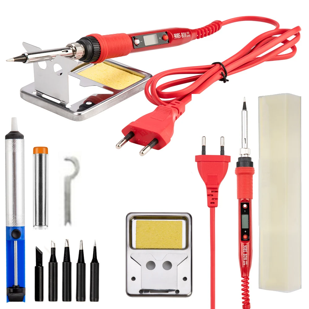

110V/220V 60/80W LCD Electric Soldering iron 908S Adjustable Temperature Solder iron With quality soldering Iron Tips and kits